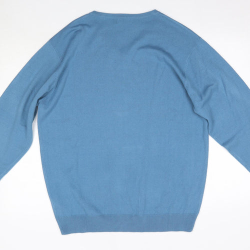 Capsule Mens Blue V-Neck  Acrylic Pullover Jumper Size L
