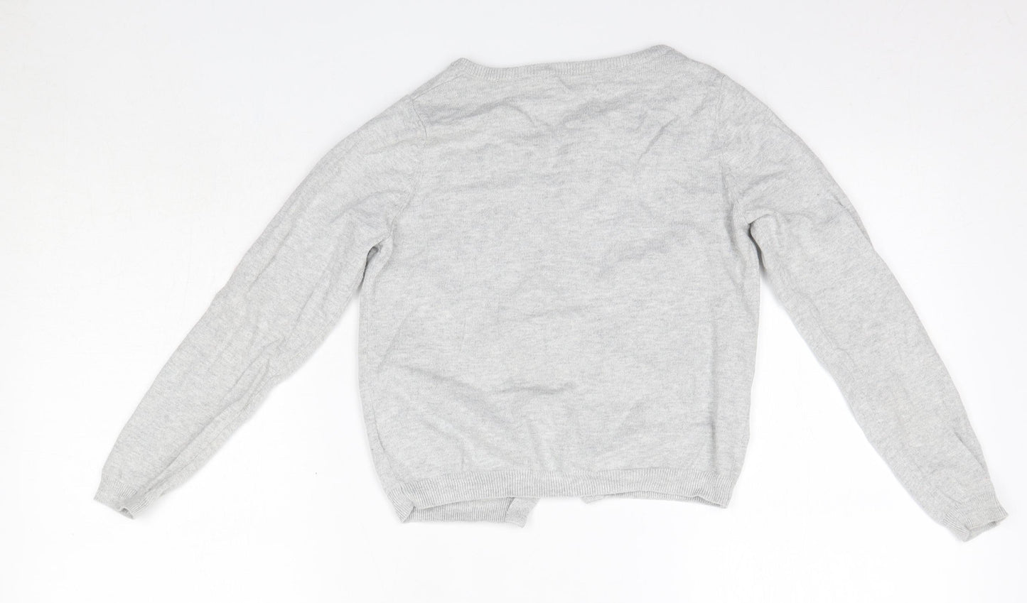 H&M Girls Grey Round Neck  100% Cotton Cardigan Jumper Size 7-8 Years