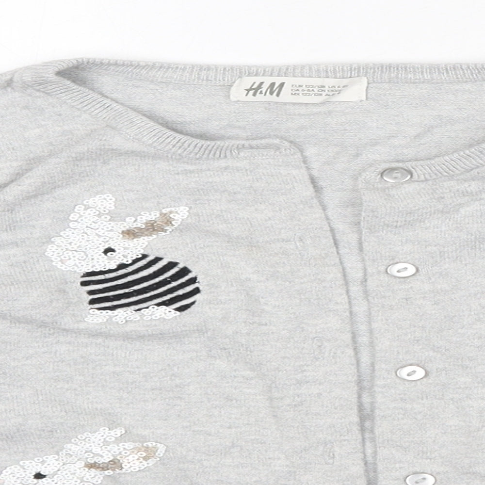 H&M Girls Grey Round Neck  100% Cotton Cardigan Jumper Size 7-8 Years