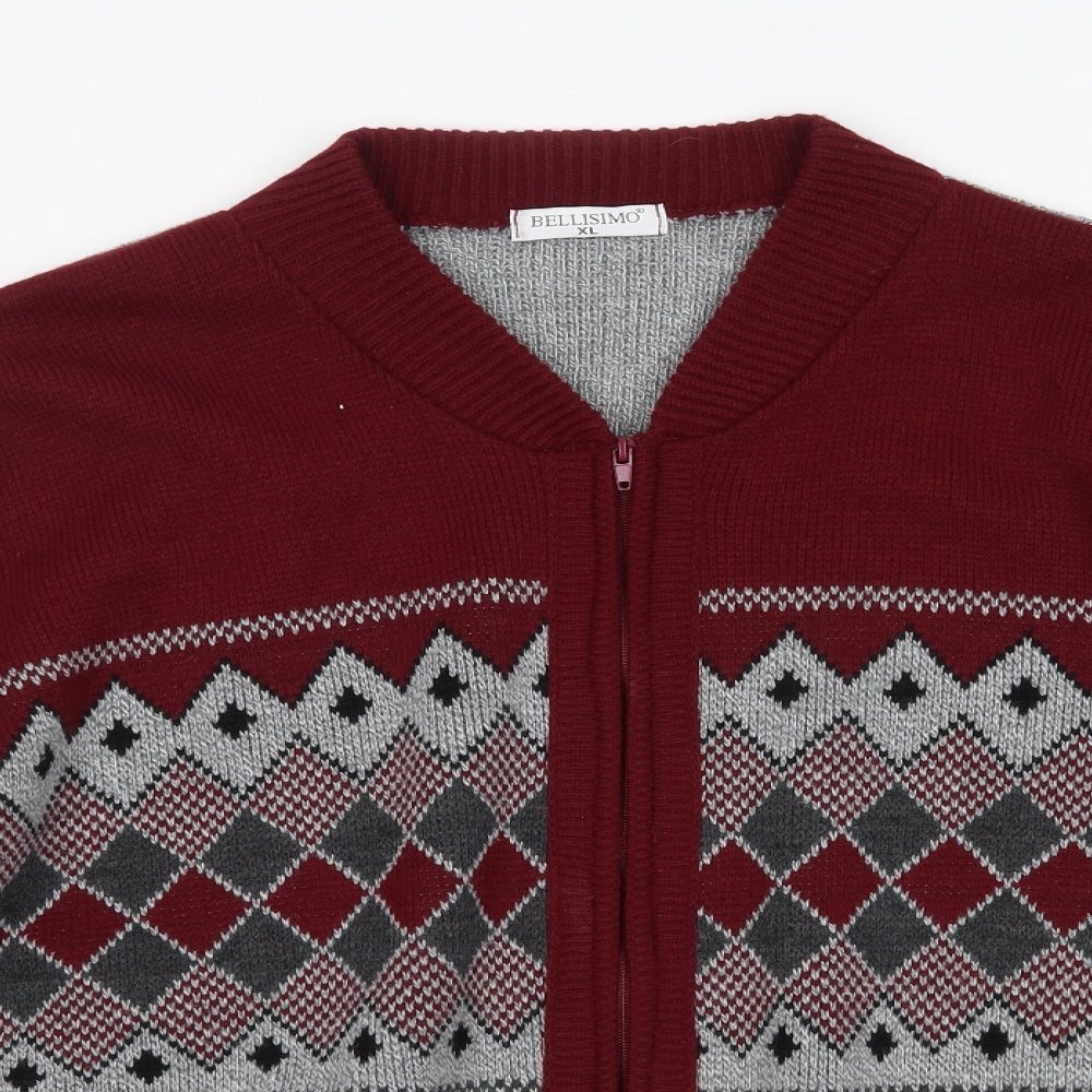 Bellisimo Mens Multicoloured V-Neck  Acrylic Full Zip Jumper Size XL
