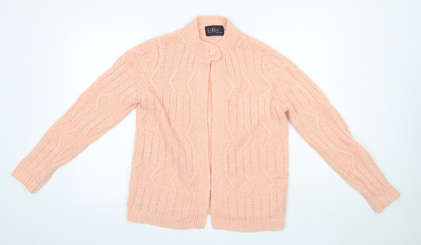 Le Roy Womens Pink Round Neck  Acrylic Cardigan Jumper Size L