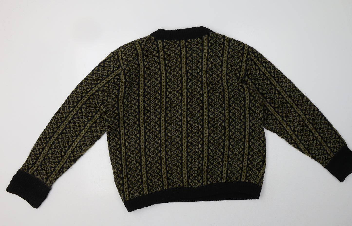 Fana knit Mens Green Crew Neck Geometric Wool Pullover Jumper Size L