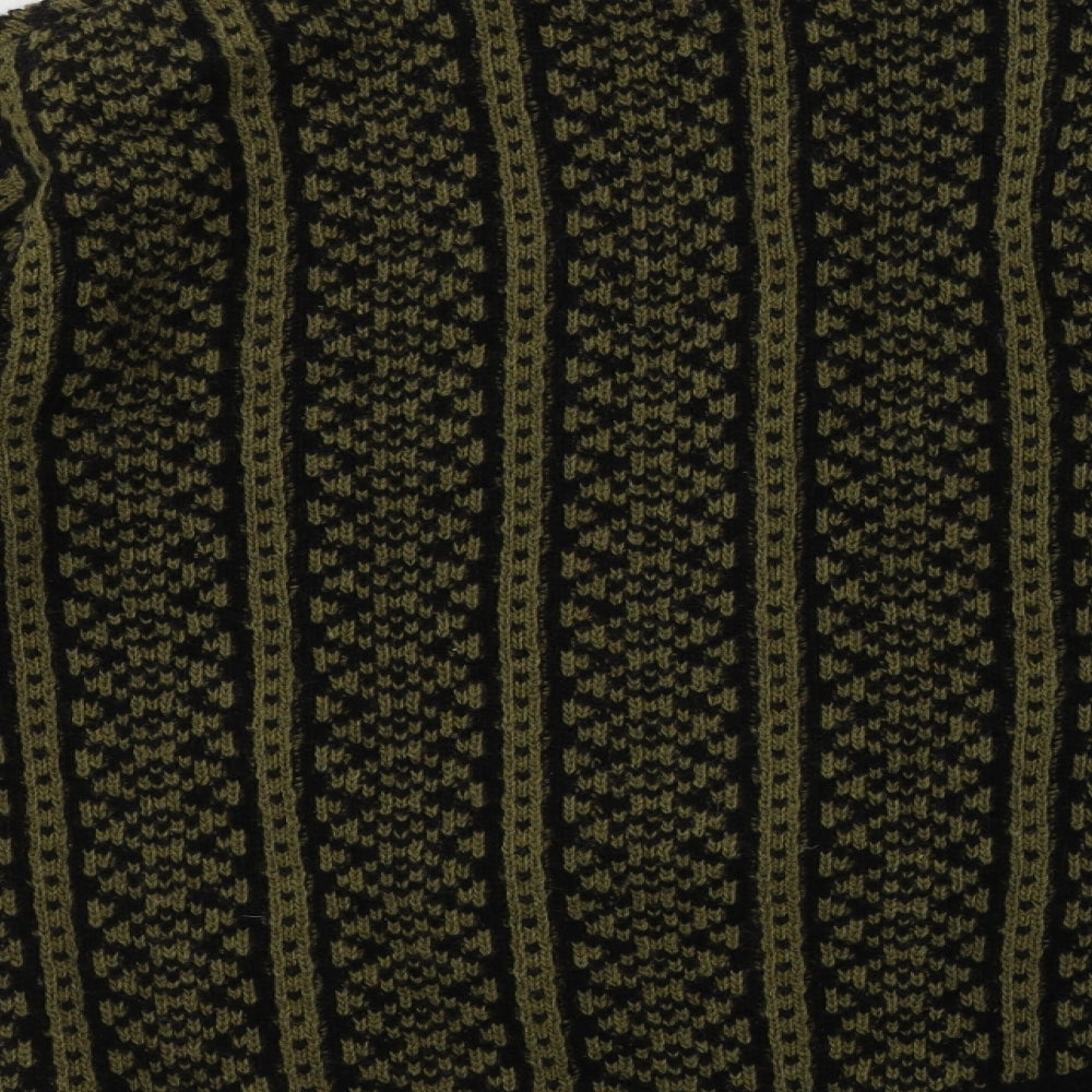 Fana knit Mens Green Crew Neck Geometric Wool Pullover Jumper Size L
