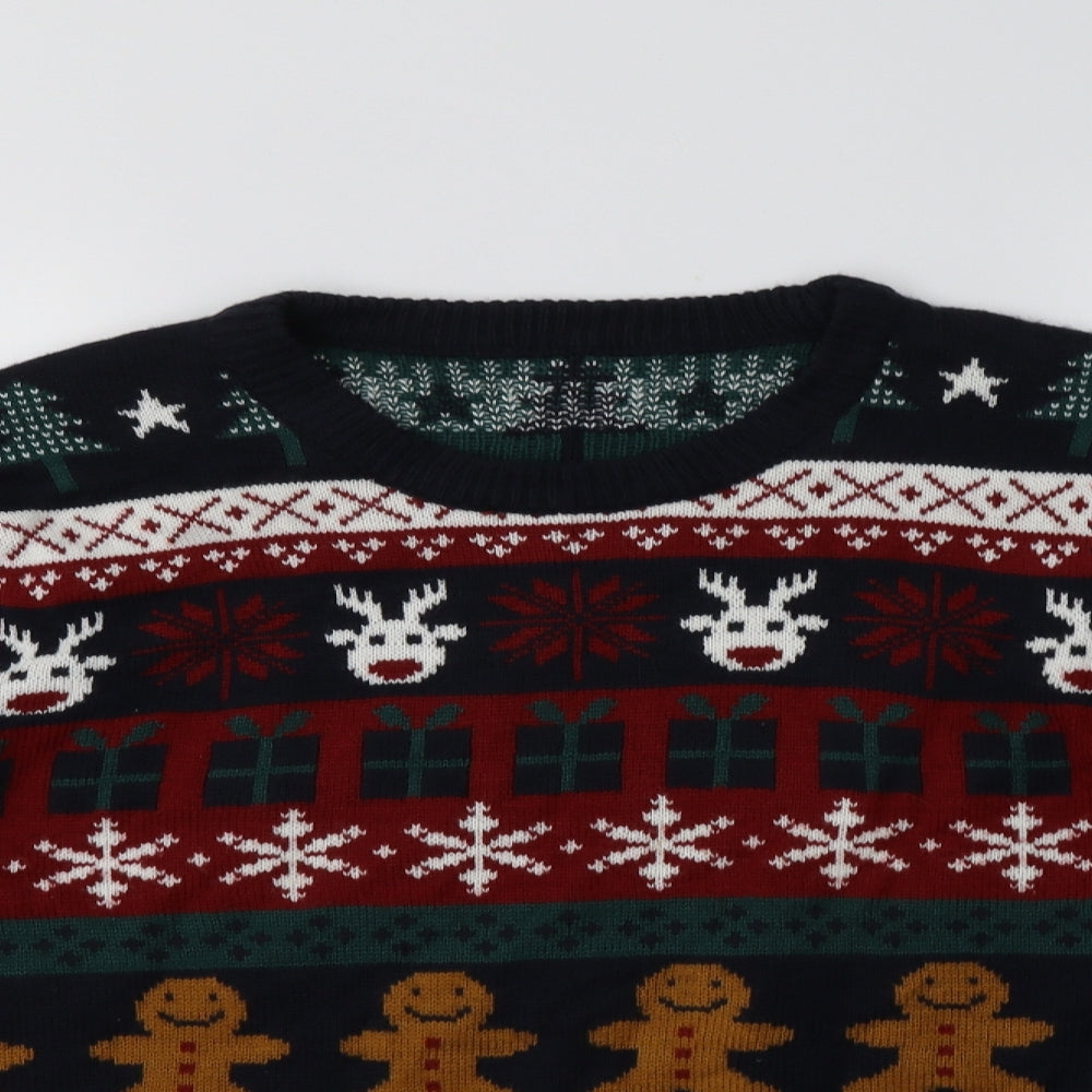 Nutmeg Mens Multicoloured Crew Neck Fair Isle Acrylic Pullover Jumper Size M   - Christmas Jumper