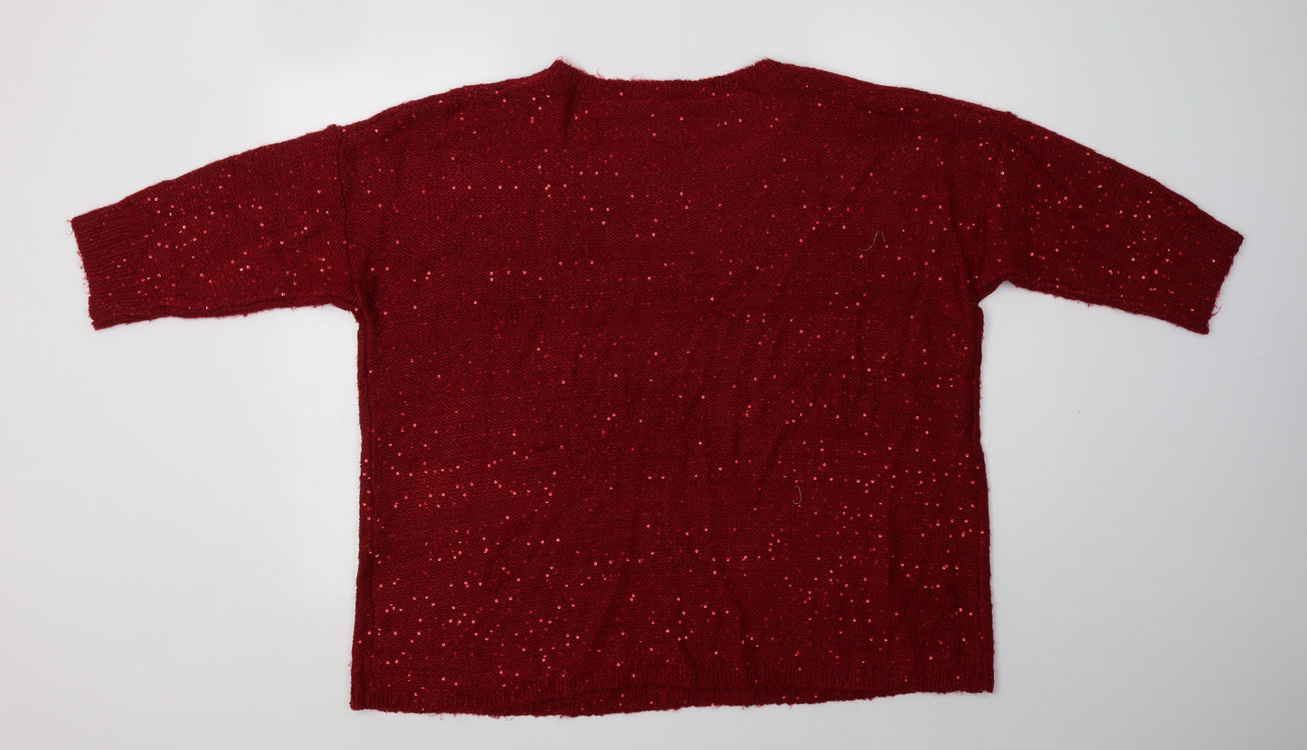 Pebble Bay Womens Red Crew Neck  Acrylic Pullover Jumper Size XL