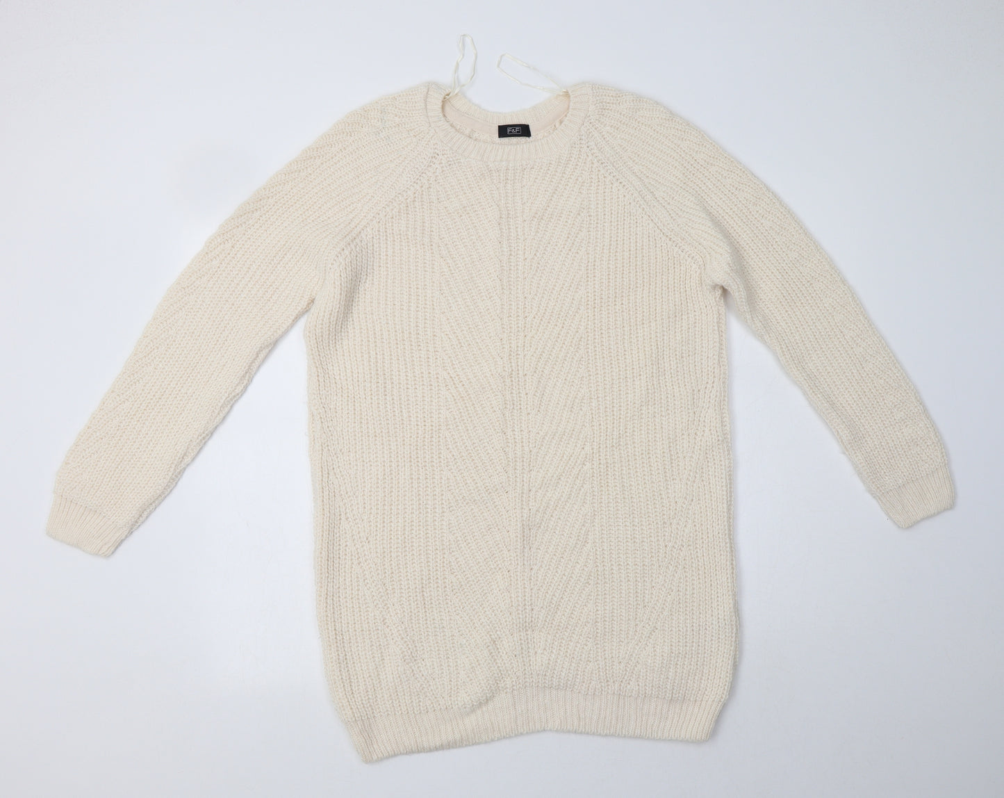 F&F Womens Ivory  Acrylic Jumper Dress  Size 8  Crew Neck