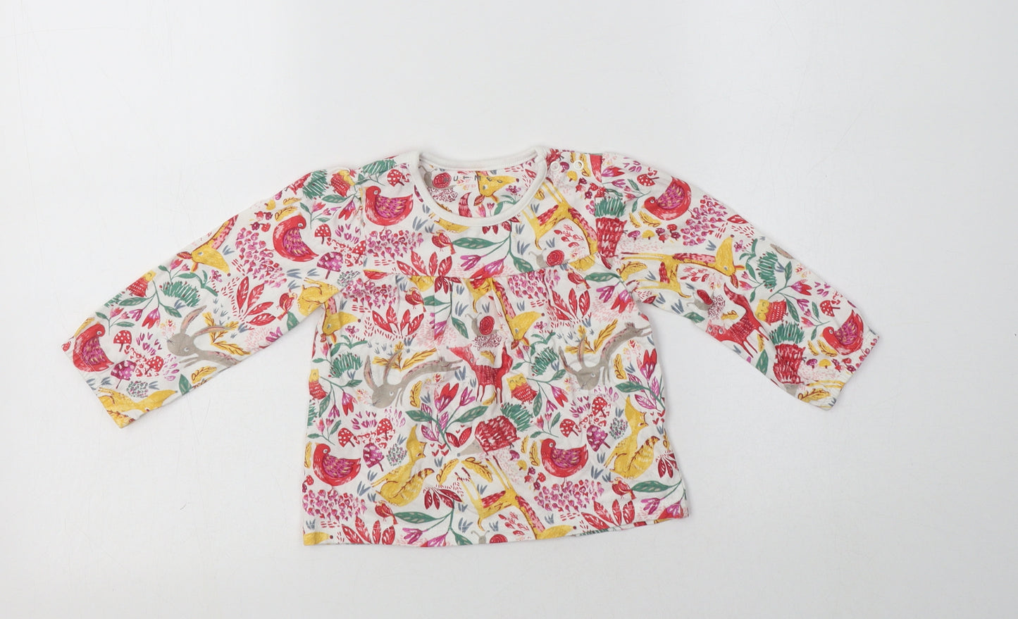 Nutmeg Baby Multicoloured Floral Cotton Basic Blouse Size 12-18 Months Crew Neck Snap
