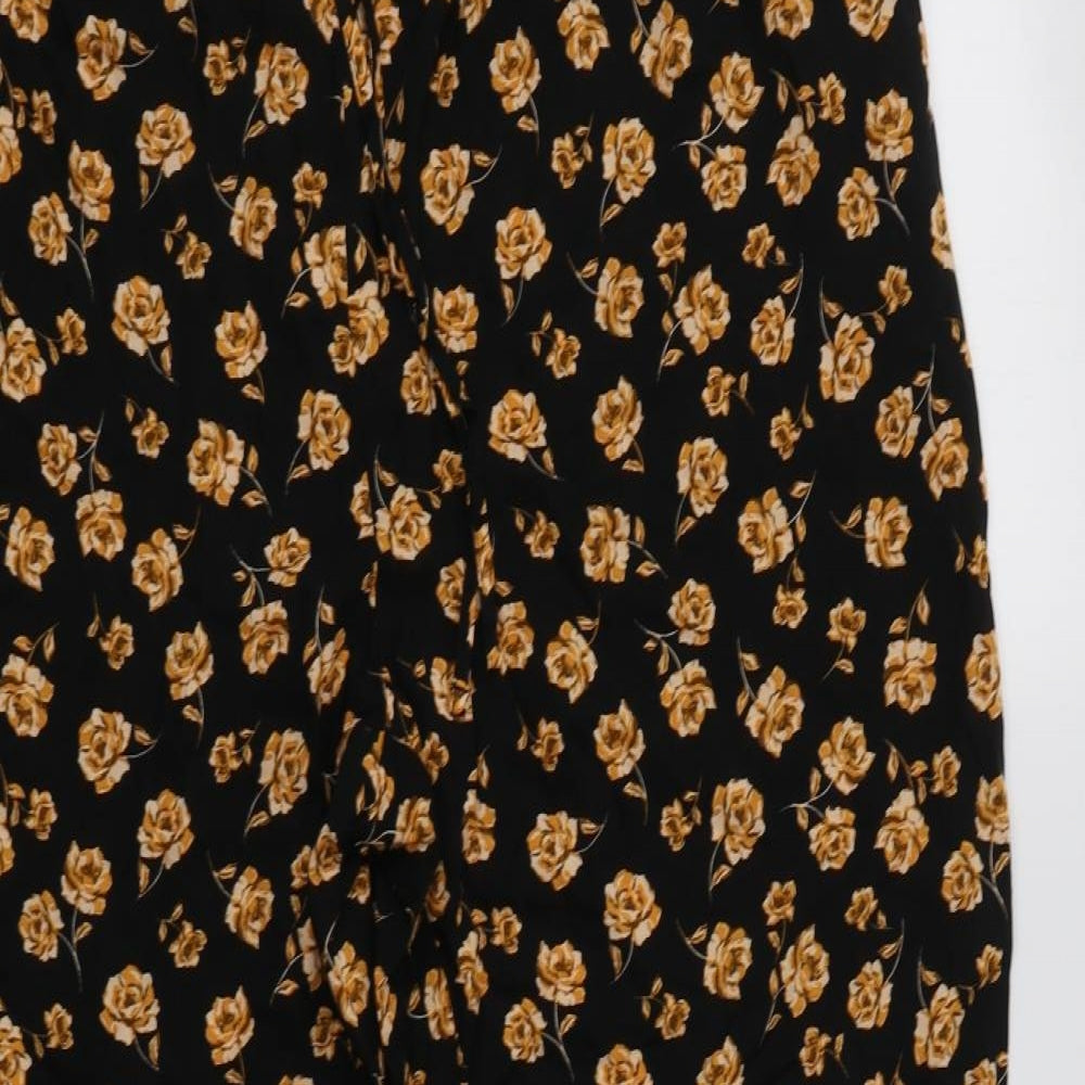 Dorothy Perkins Womens Black Floral Viscose Trousers  Size 14 L31 in Regular Drawstring