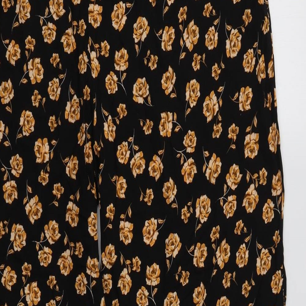 Dorothy Perkins Womens Black Floral Viscose Trousers  Size 14 L31 in Regular Drawstring