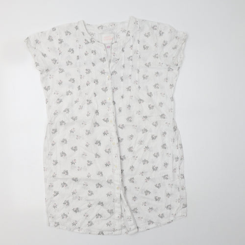 BHS Womens White Floral Cotton Chemise Dress Size 12  Button