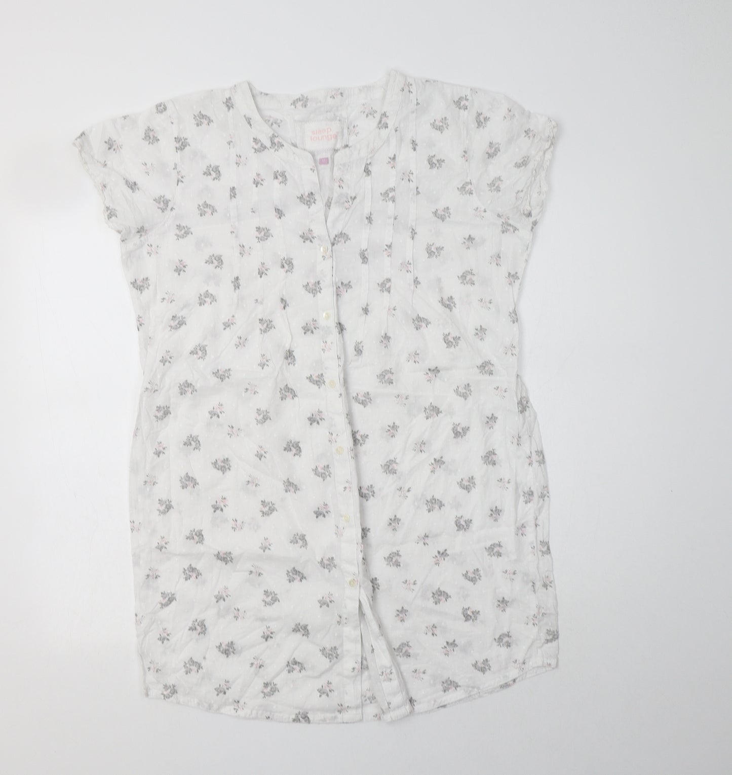 BHS Womens White Floral Cotton Chemise Dress Size 12  Button