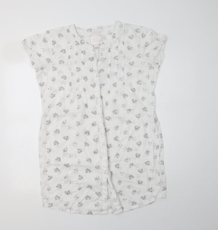 BHS Womens White Floral Cotton Chemise Dress Size 12  Button