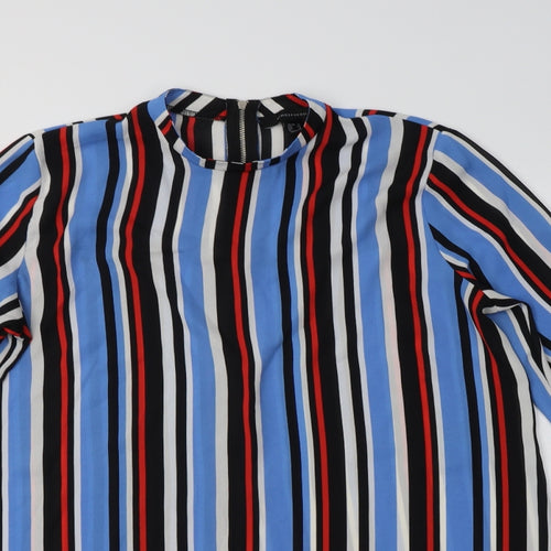 Primark Womens Blue Striped Polyester Basic Blouse Size 12 Mock Neck