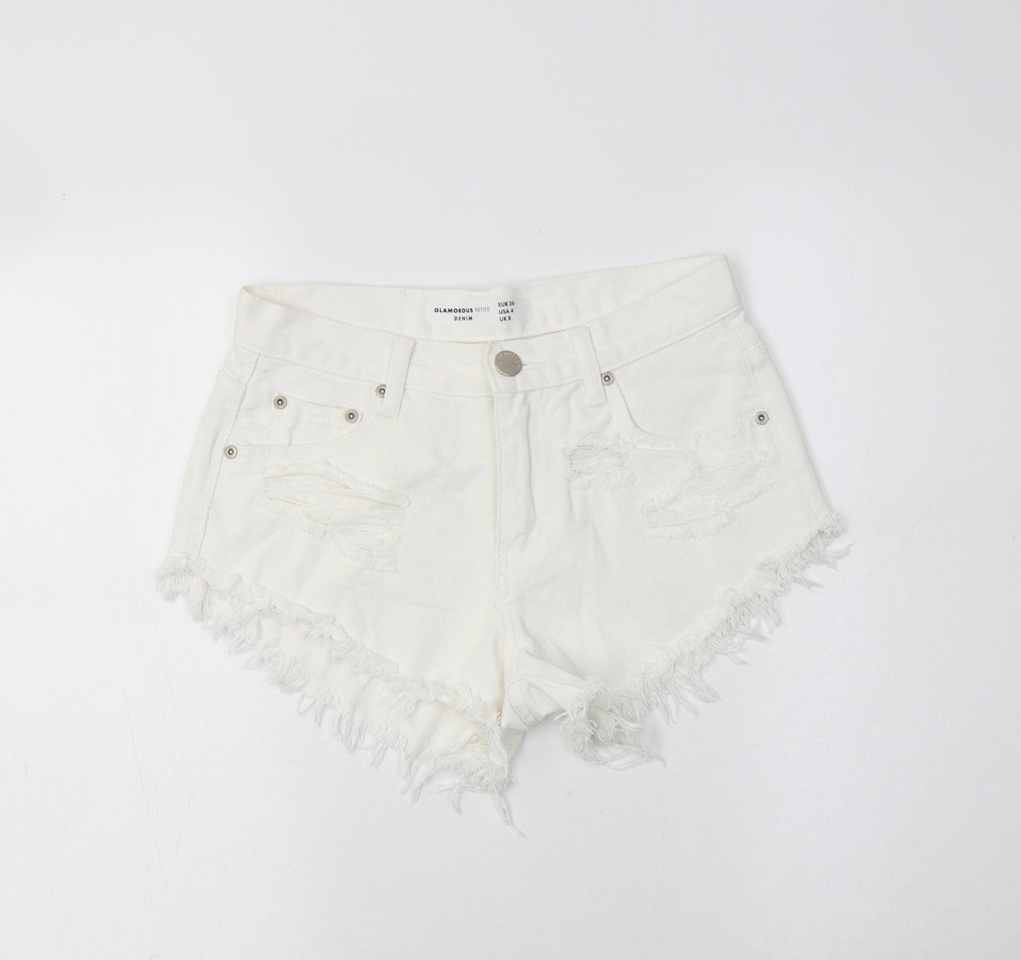 Glamorous Womens White  Cotton Hot Pants Shorts Size 8 L3 in Regular Button