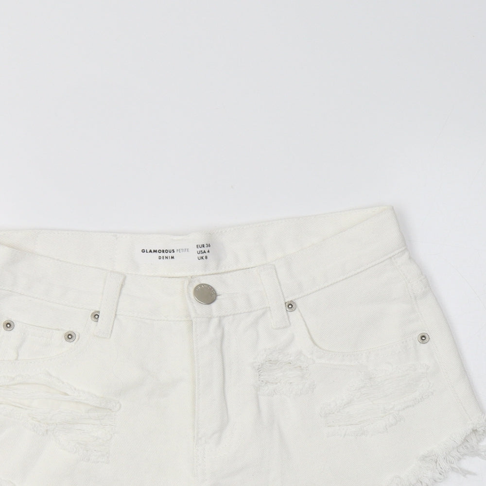 Glamorous Womens White  Cotton Hot Pants Shorts Size 8 L3 in Regular Button