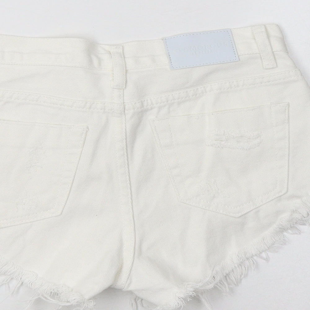 Glamorous Womens White  Cotton Hot Pants Shorts Size 8 L3 in Regular Button
