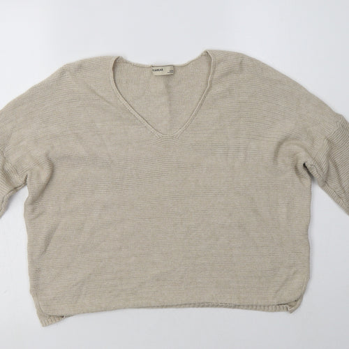 Pull & Womens Beige V-Neck  Viscose Pullover Jumper Size XS