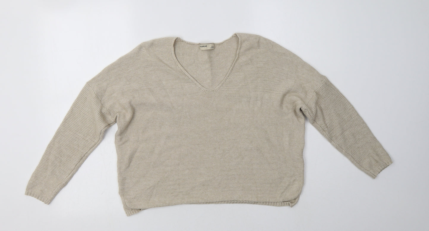 Pull & Womens Beige V-Neck  Viscose Pullover Jumper Size XS