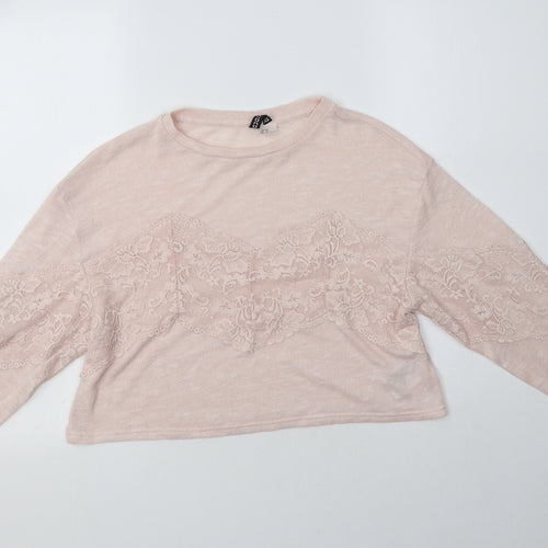 H&M Womens Pink Crew Neck  Polyester Henley Jumper Size XS   - Lace Detail