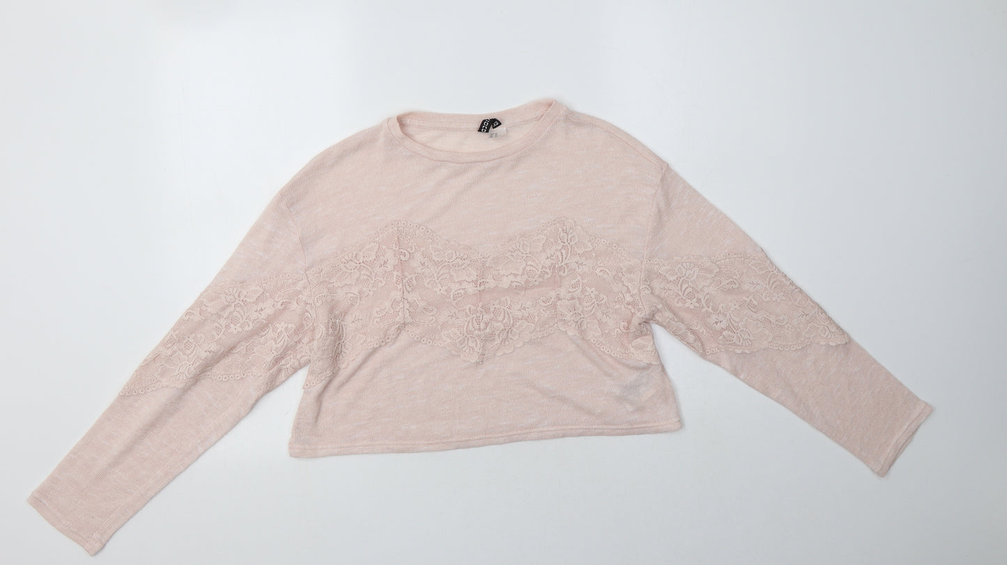 H&M Womens Pink Crew Neck  Polyester Henley Jumper Size XS   - Lace Detail