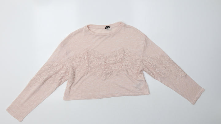 H&M Womens Pink Crew Neck  Polyester Henley Jumper Size XS   - Lace Detail
