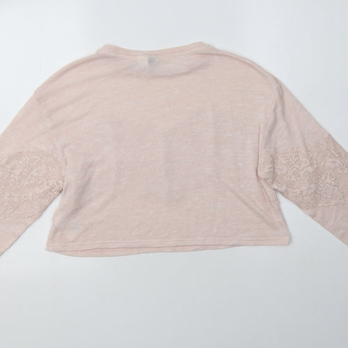 H&M Womens Pink Crew Neck  Polyester Henley Jumper Size XS   - Lace Detail