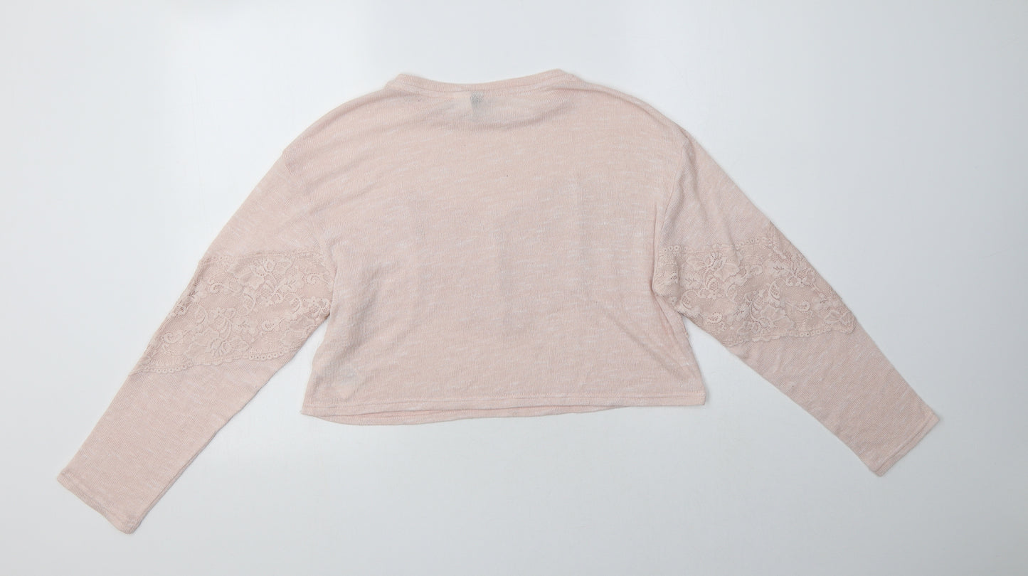 H&M Womens Pink Crew Neck  Polyester Henley Jumper Size XS   - Lace Detail