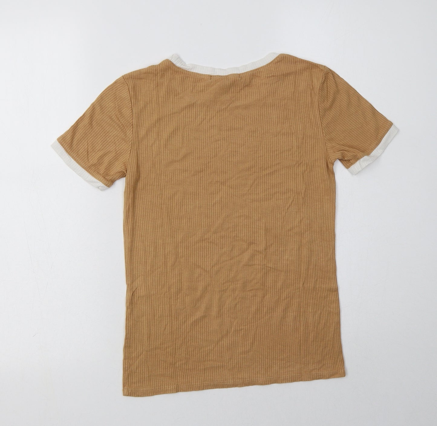 FOREVER 21 Womens Beige   Ringer T-Shirt Size S Crew Neck