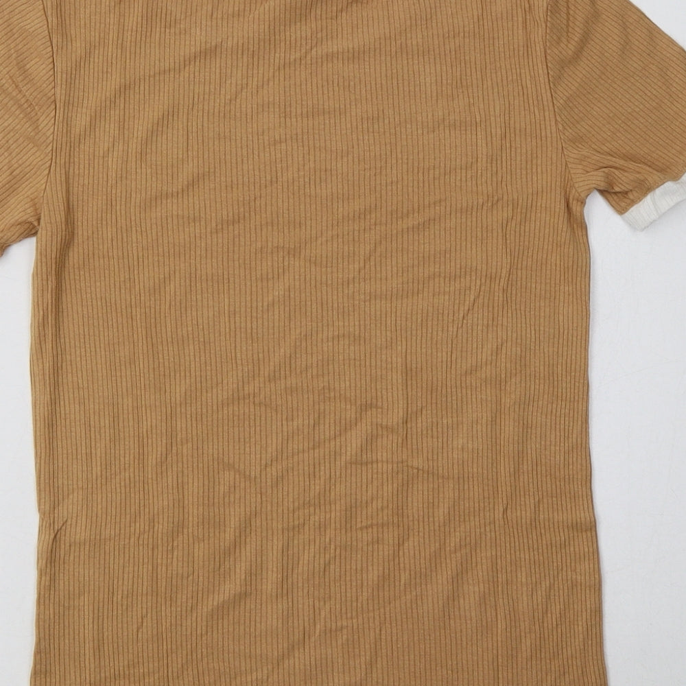 FOREVER 21 Womens Beige   Ringer T-Shirt Size S Crew Neck