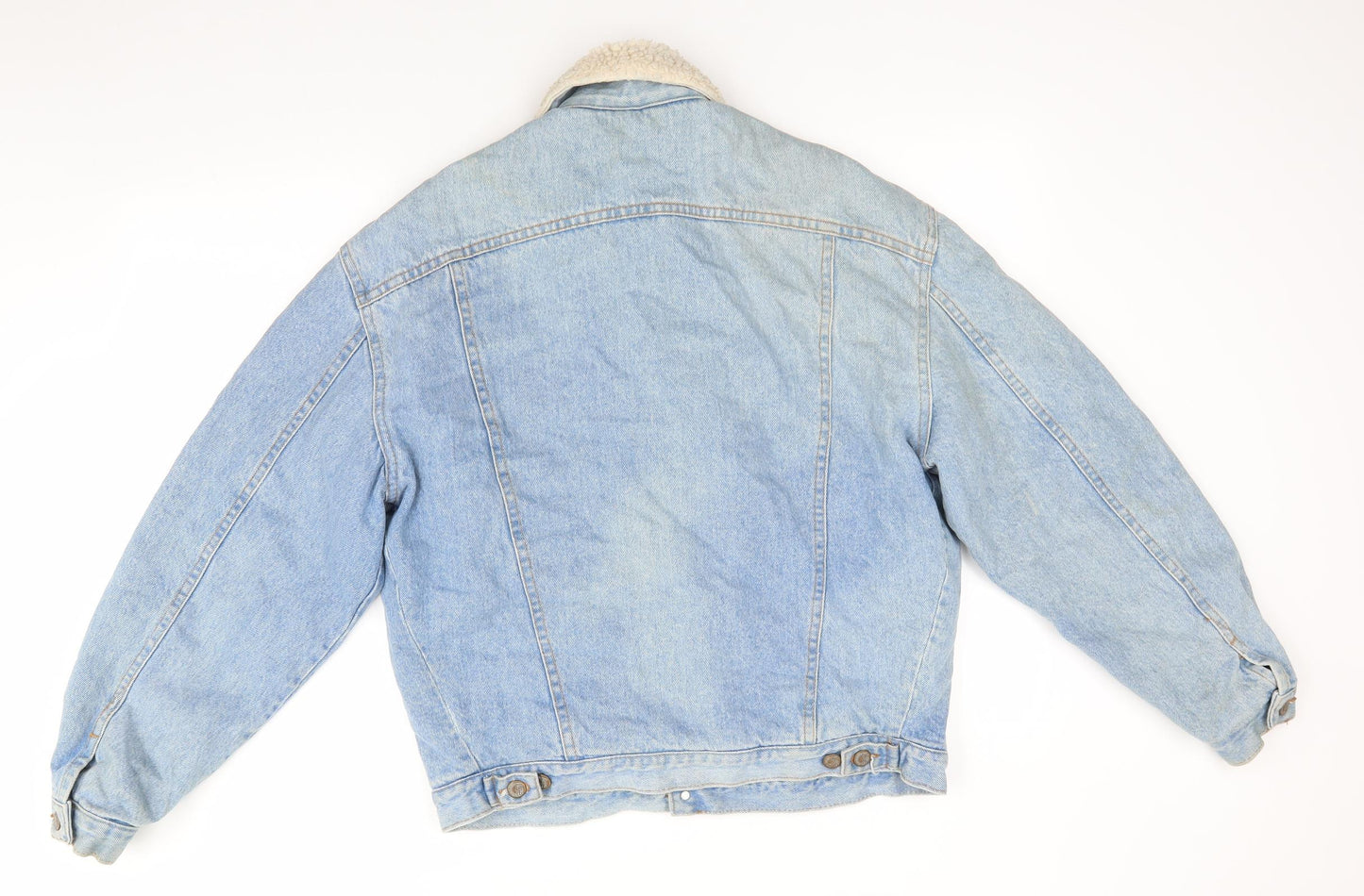 Lee Mens Blue   Motorcycle Jacket Coat Size S  Button - Faux Sheep Fur lined Denim Jacket