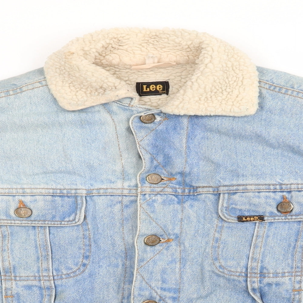 Lee Mens Blue   Motorcycle Jacket Coat Size S  Button - Faux Sheep Fur lined Denim Jacket