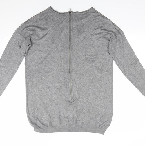 Atmosphere Womens Grey Round Neck  Viscose Pullover Jumper Size S   - Back Zip Mid Grey