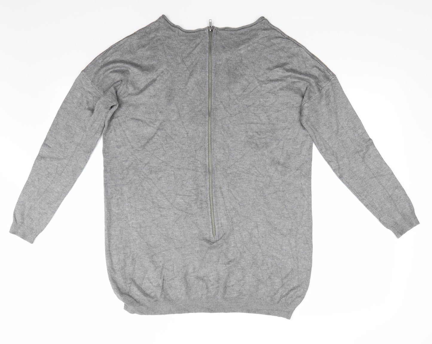 Atmosphere Womens Grey Round Neck  Viscose Pullover Jumper Size S   - Back Zip Mid Grey