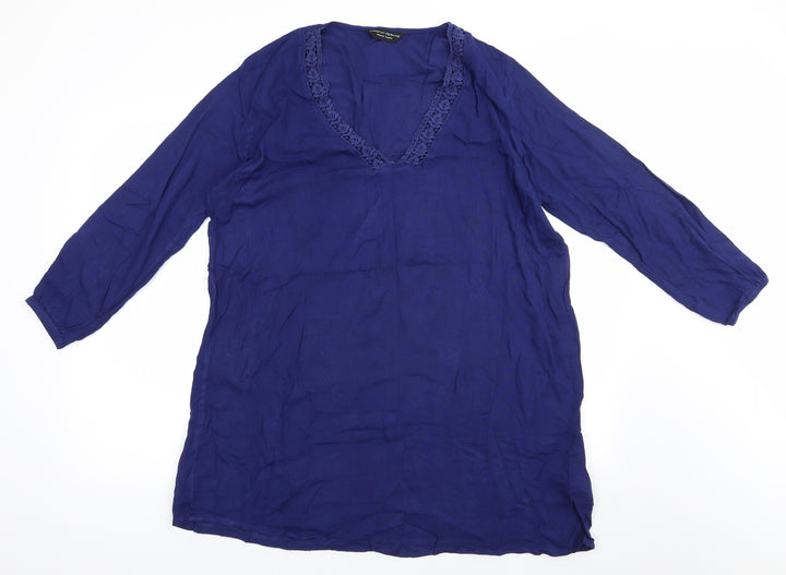 Dorothy Perkins Womens Blue  Viscose A-Line  Size M  V-Neck Pullover - Beach dress  Lace trim Elastic Cuffs