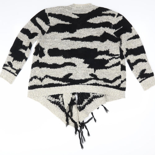 Nushell Womens Beige V-Neck Animal Print Acrylic Cardigan Jumper Size S   - Waterfall Subtle shimmer effect
