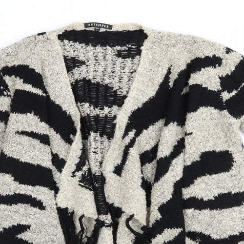 Nushell Womens Beige V-Neck Animal Print Acrylic Cardigan Jumper Size S   - Waterfall Subtle shimmer effect