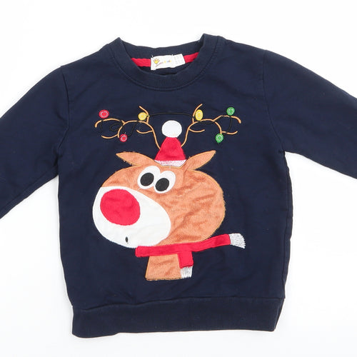 Little Hands Boys Blue Animal Print  Pullover Sweatshirt Size 4-5 Years  Pullover - Reindeer Head Navy Blue