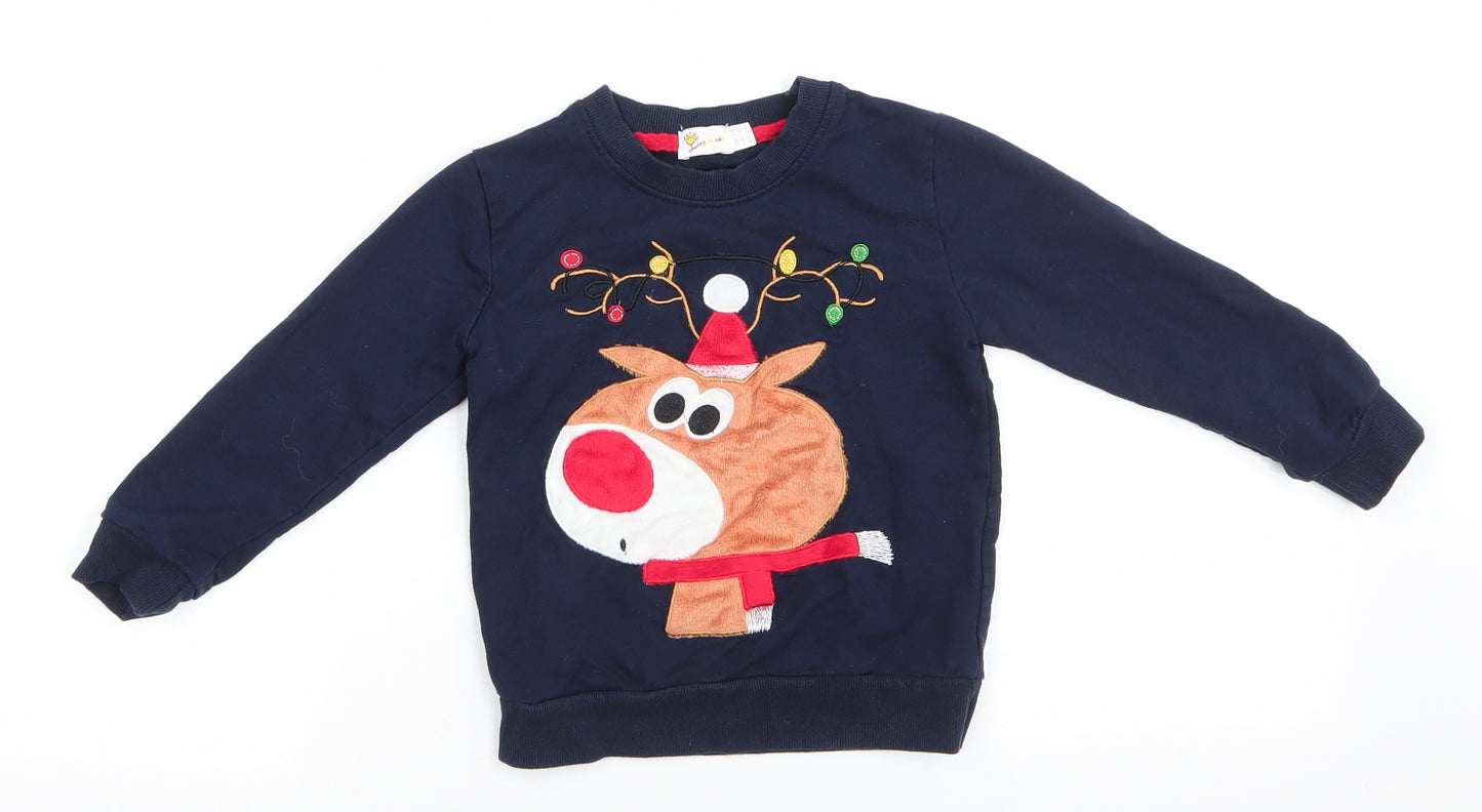 Little Hands Boys Blue Animal Print  Pullover Sweatshirt Size 4-5 Years  Pullover - Reindeer Head Navy Blue