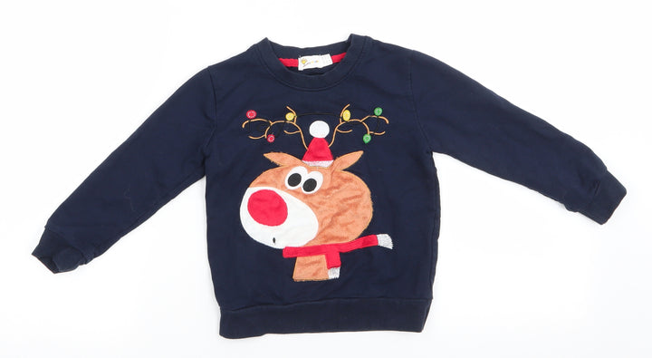 Little Hands Boys Blue Animal Print  Pullover Sweatshirt Size 4-5 Years  Pullover - Reindeer Head Navy Blue