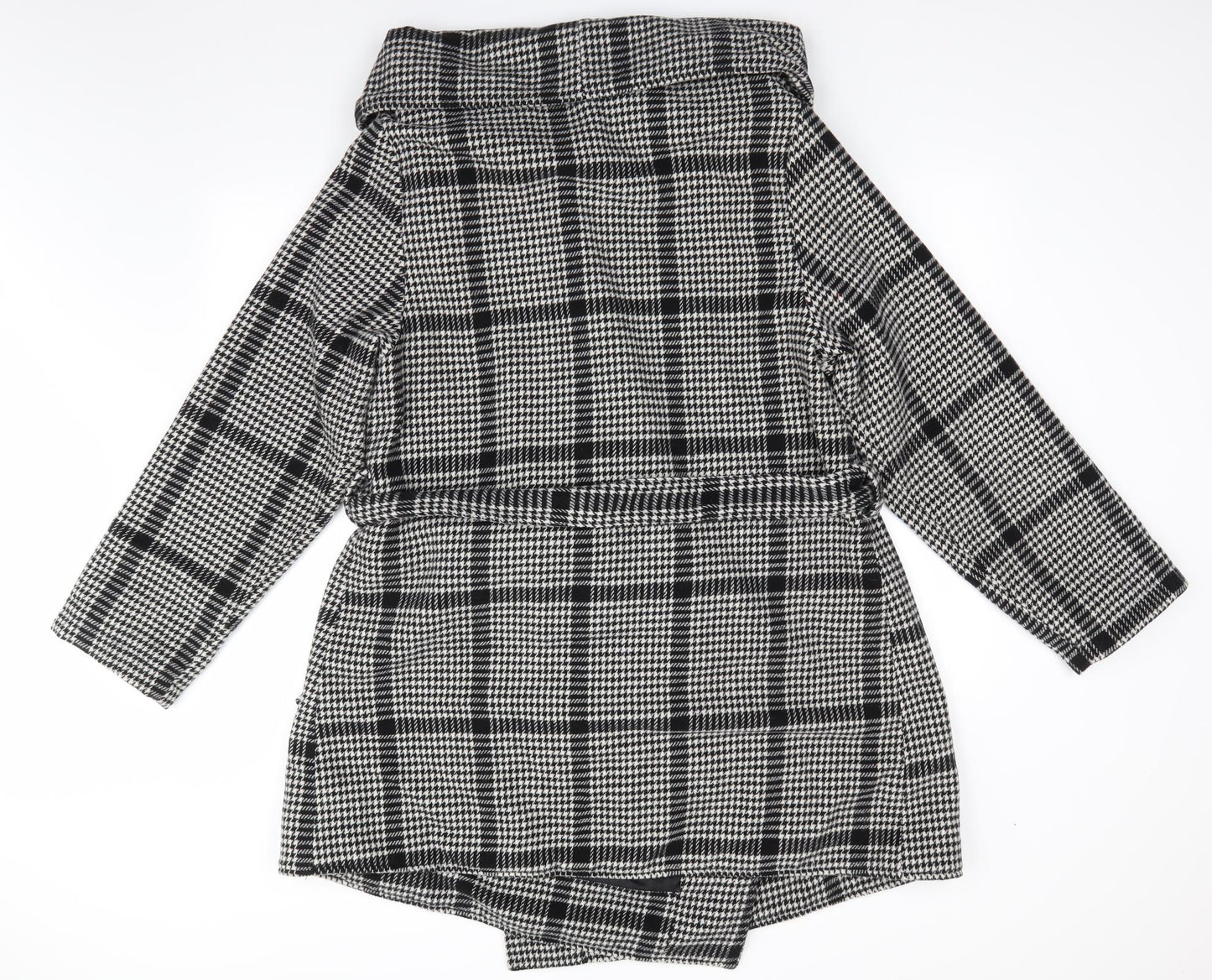 Elegance Womens Black Houndstooth  Overcoat Coat Size 20  Button - Wrap Style Coat Wide Collar