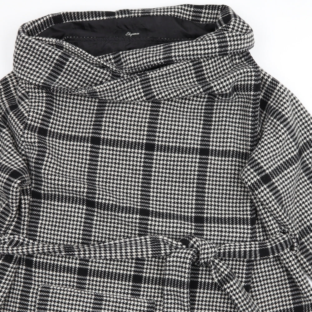 Elegance Womens Black Houndstooth  Overcoat Coat Size 20  Button - Wrap Style Coat Wide Collar