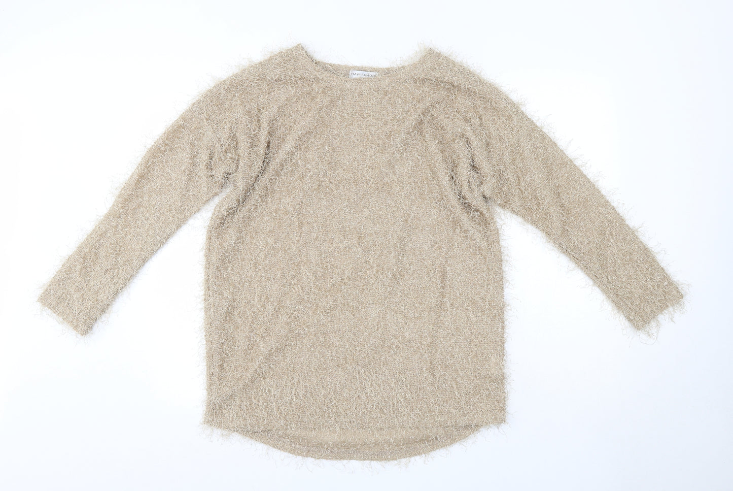 Ravi Famous Womens Brown Round Neck  Modacrylic Pullover Jumper Size L