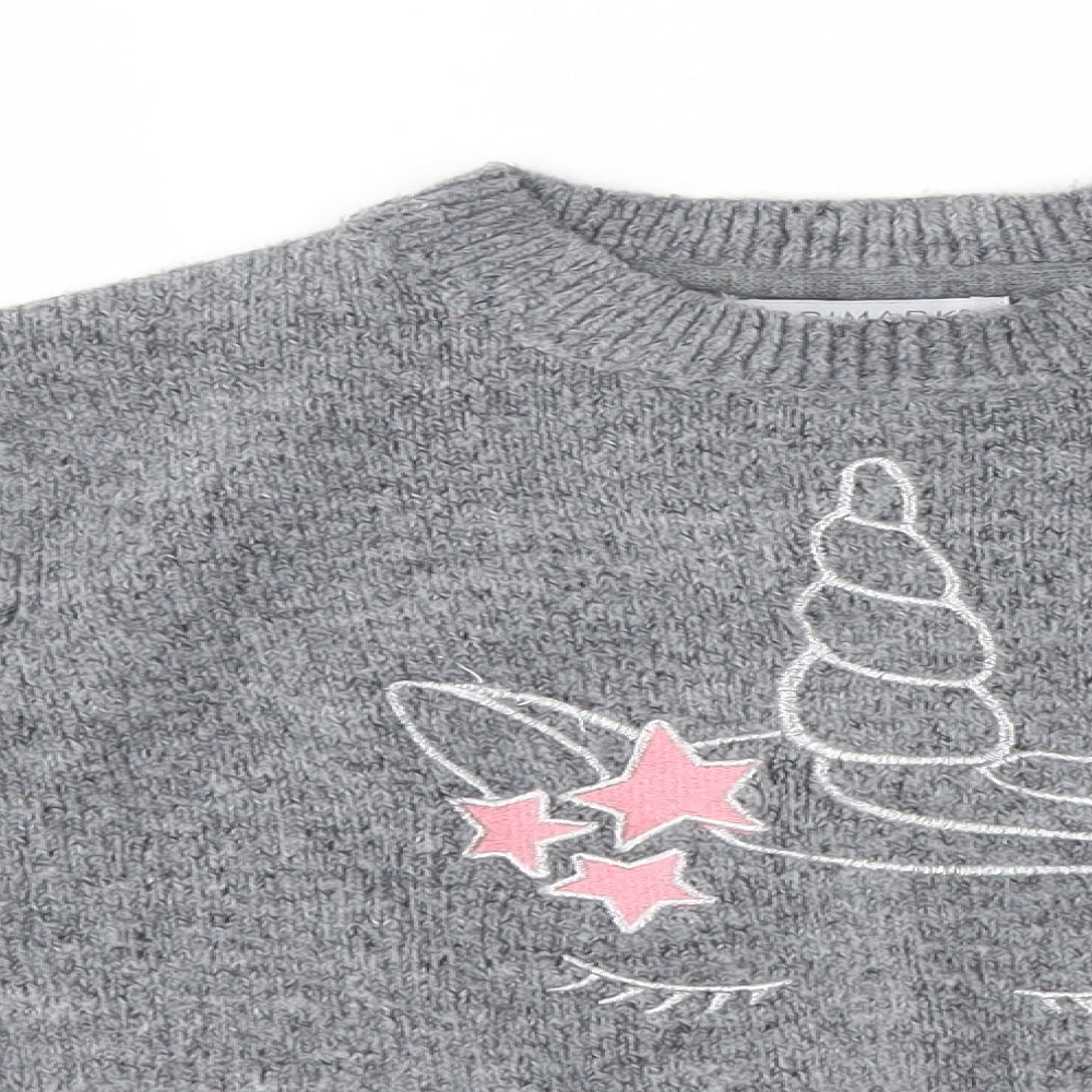 Primark Girls Grey Round Neck  Acrylic Pullover Jumper Size 7-8 Years