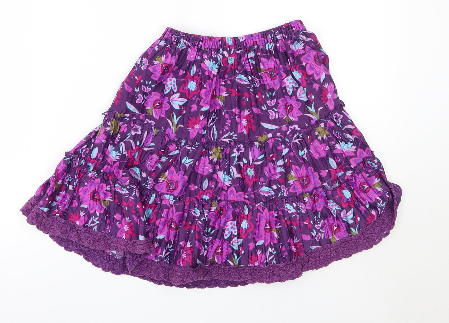M&S Girls Purple Floral Polyester A-Line Skirt Size 7 Years  Regular