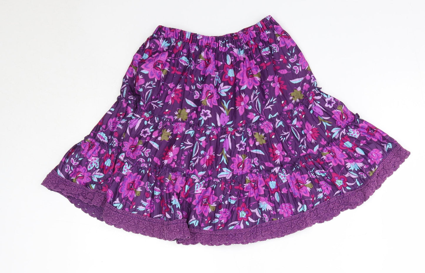 M&S Girls Purple Floral Polyester A-Line Skirt Size 7 Years  Regular
