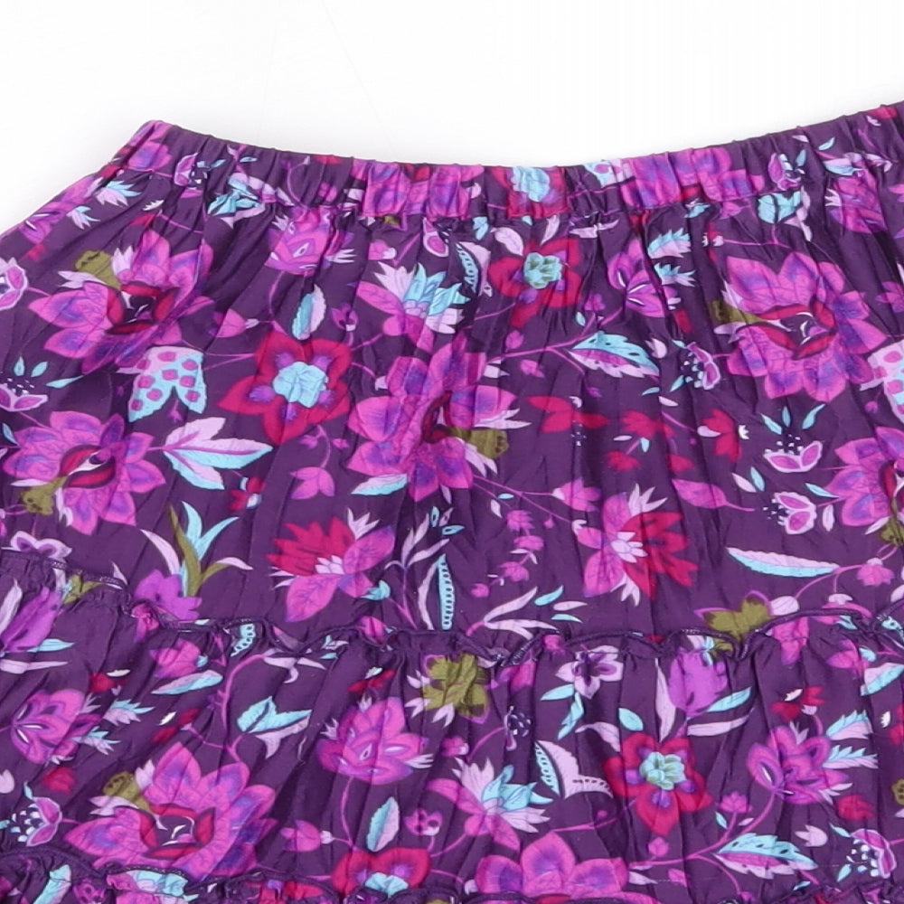 M&S Girls Purple Floral Polyester A-Line Skirt Size 7 Years  Regular