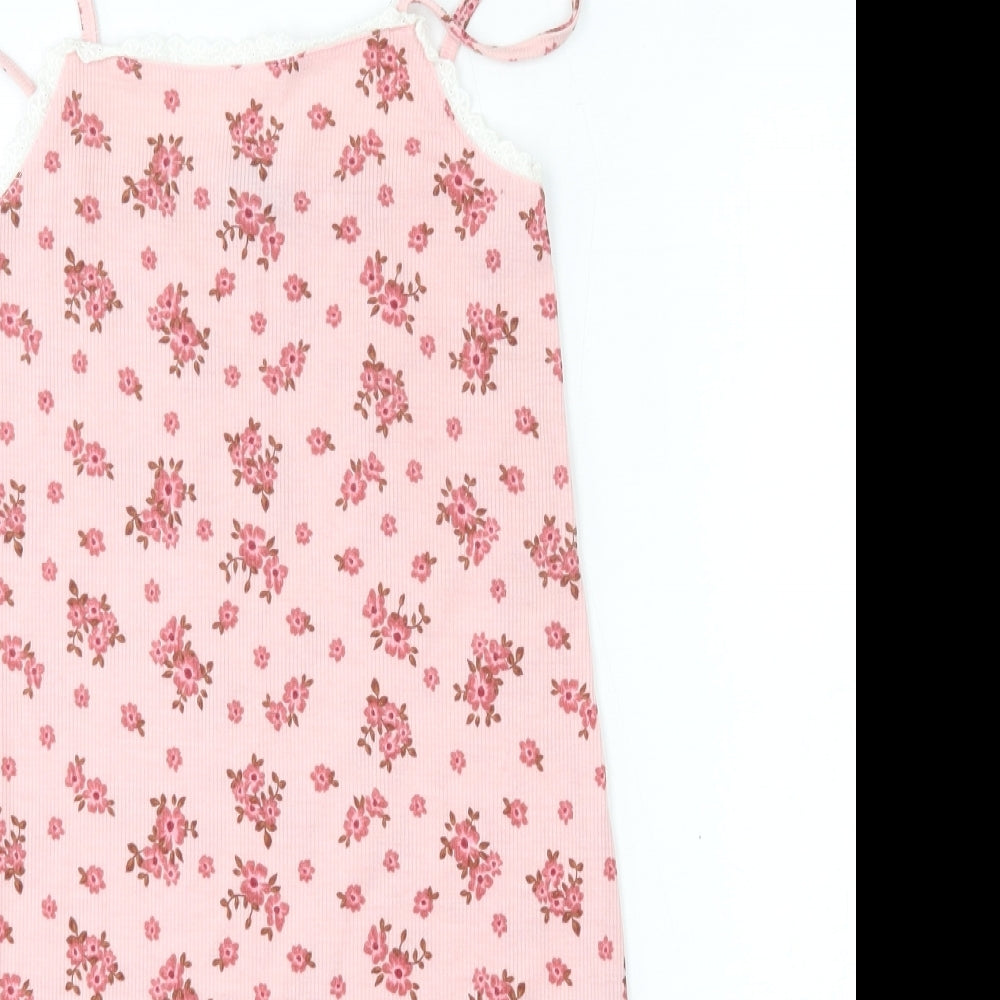 Primark Girls Purple Floral Polyester Tank Dress  Size 9-10 Years  Round Neck