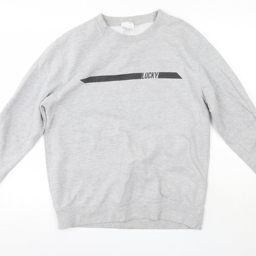 The Lucky Club Mens Grey Round Neck  Cotton Pullover Jumper Size M