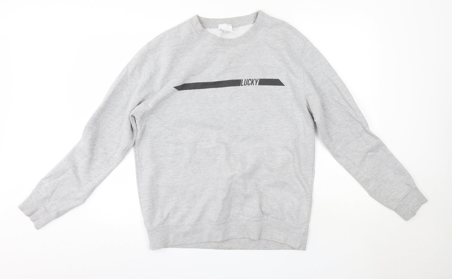 The Lucky Club Mens Grey Round Neck  Cotton Pullover Jumper Size M