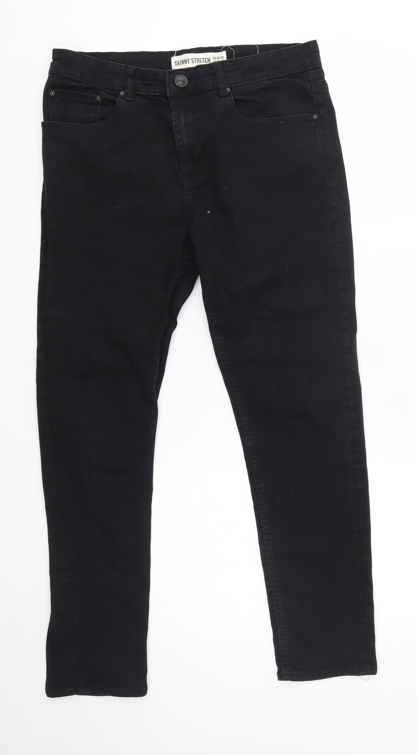 New Look Mens Black  Cotton Skinny Jeans Size 34 in L30 in Regular